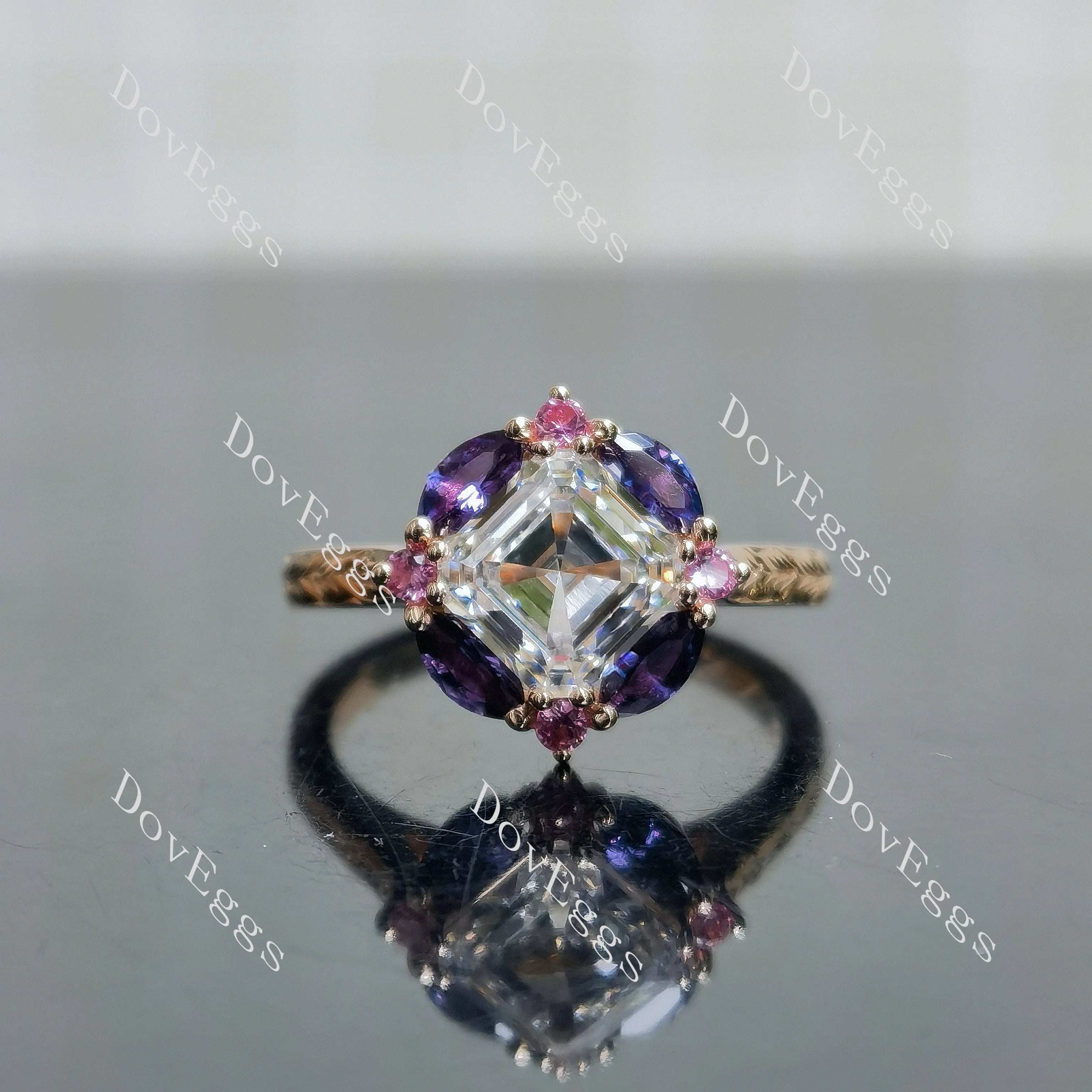 Summer Sunsets Asscher Halo Carved Vintage Lab Grown Diamond Engagement Ring