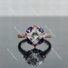 Summer Sunsets Asscher Halo Carved Vintage Lab Grown Diamond Engagement Ring