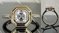 Doveggs asscher half eternity pave moissanite engagement ring