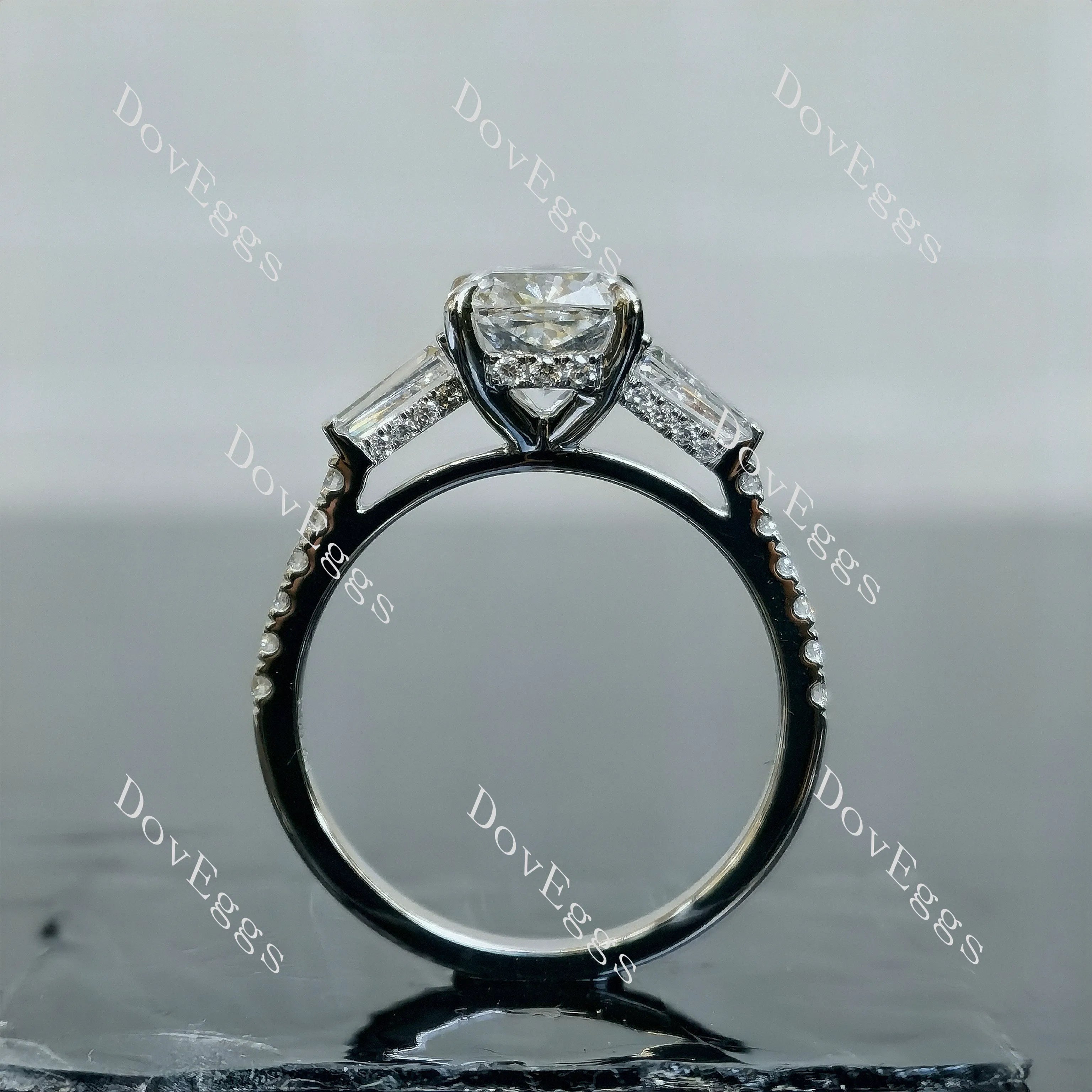 Doveggs Cushion Pave Half Eternity Lab Grown Diamond Engagement Ring