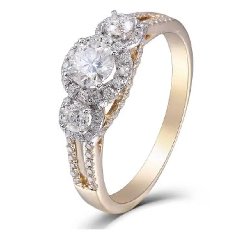 Doveggs round three-stone halo moissanite engagement ring