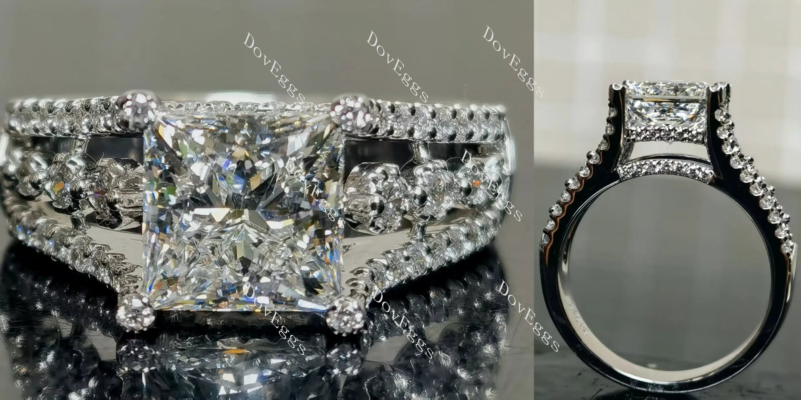 Kaleidoscope-Octagon pave vintage moissanite engagement ring | DovEggs