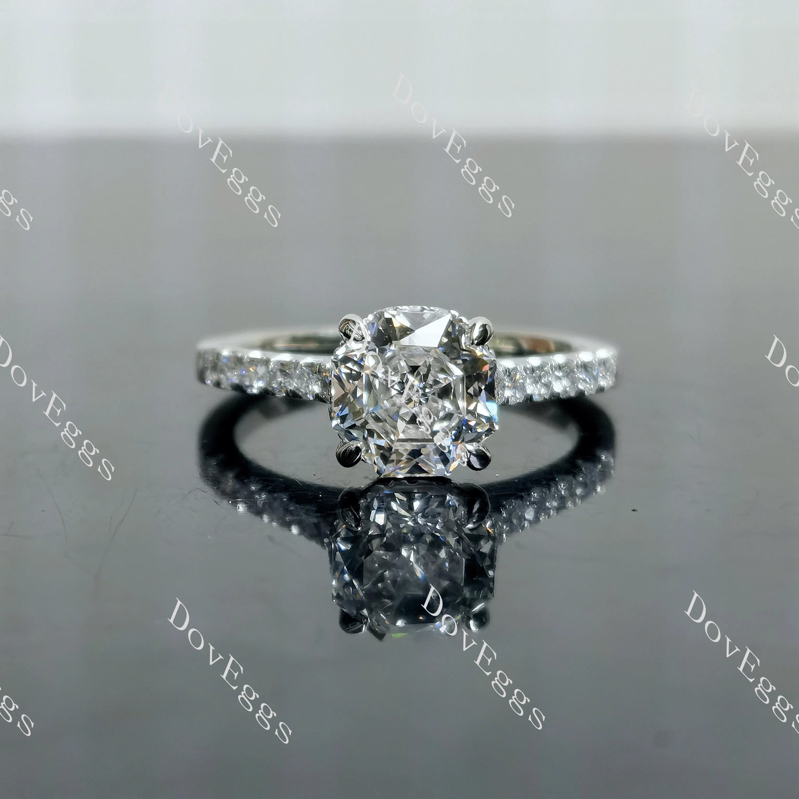 Doveggs Octagon Pave Half Eternity Lab Grown Diamond Engagement Ring