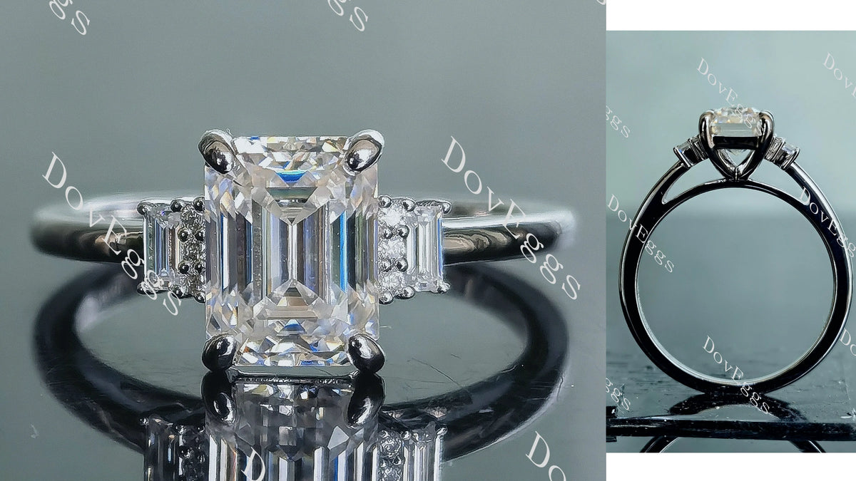 Doveggs emerald side stone moissanite engagement ring