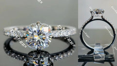 Doveggs cushion half eternity pave moissanite engagement ring