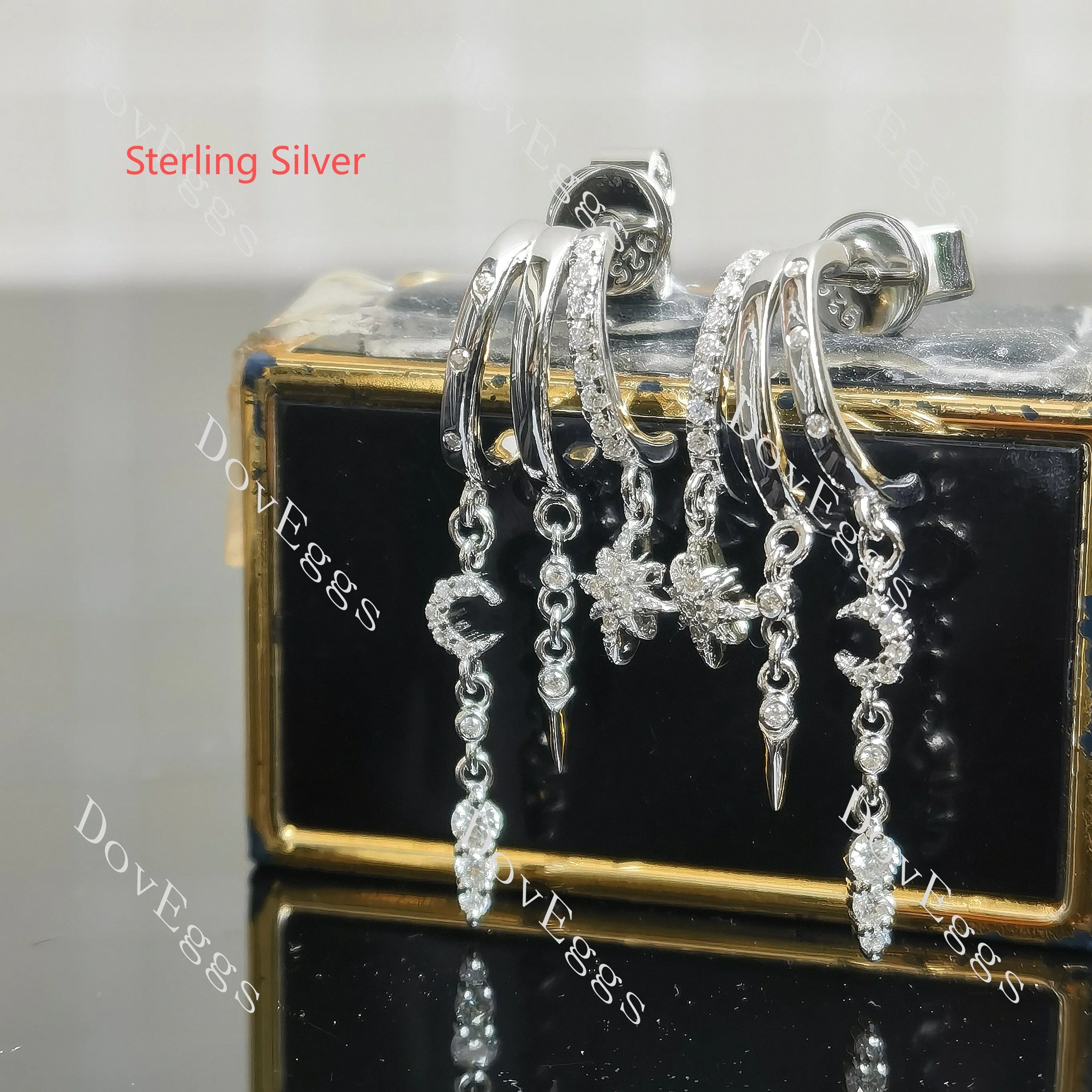 Star & Moon round moissanite drop earrings| Doveggs