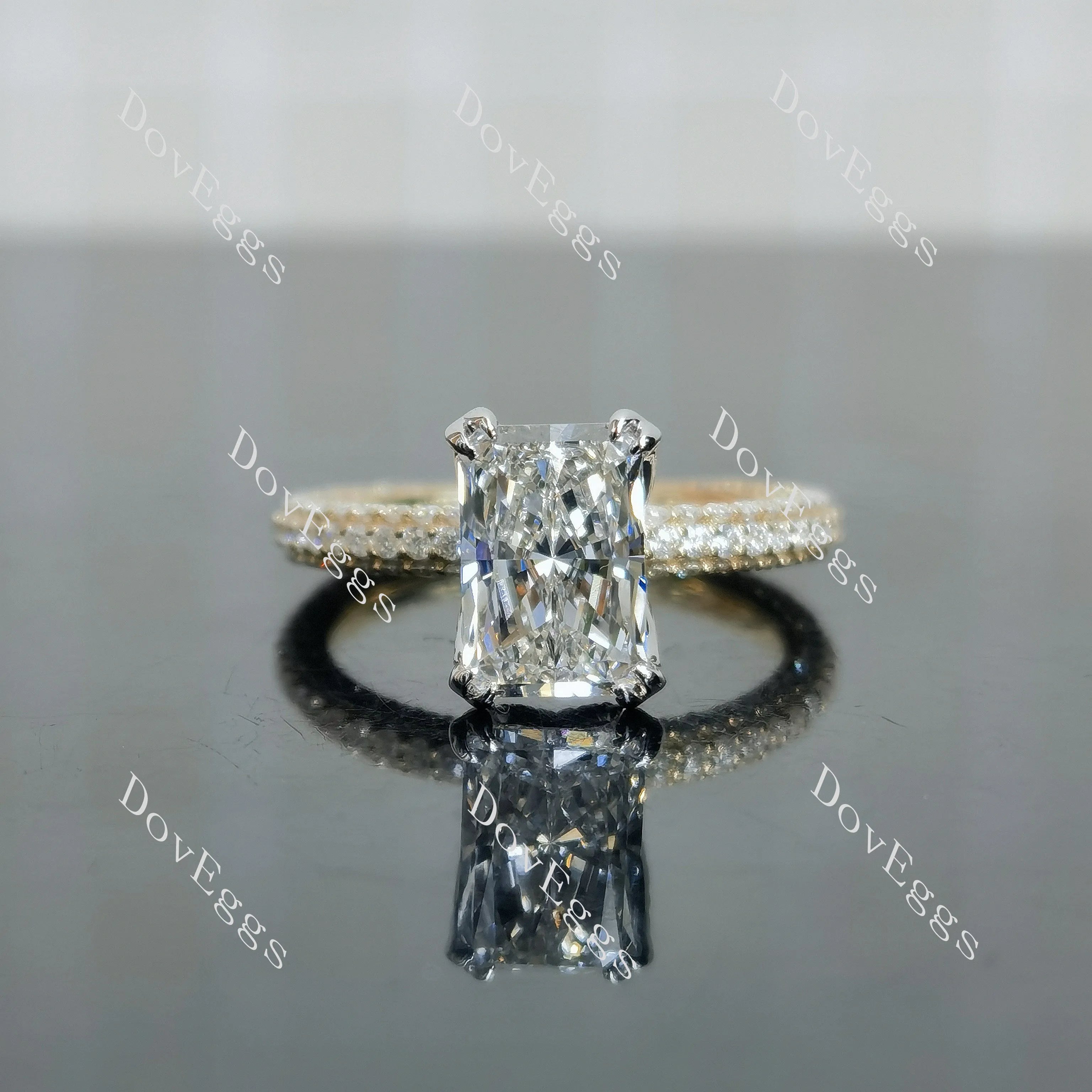 My Promise-Radiant Pave 3/4 eternity moissanite engagement ring| DovEggs