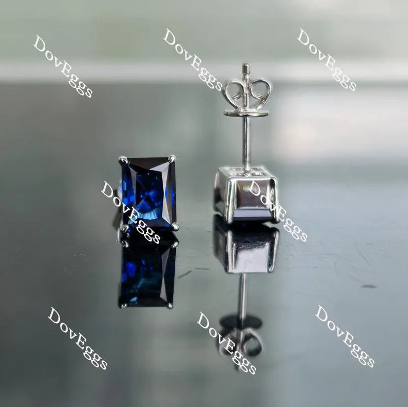 Doveggs solitaire radiant intense royal blue sapphire stud earrings for women