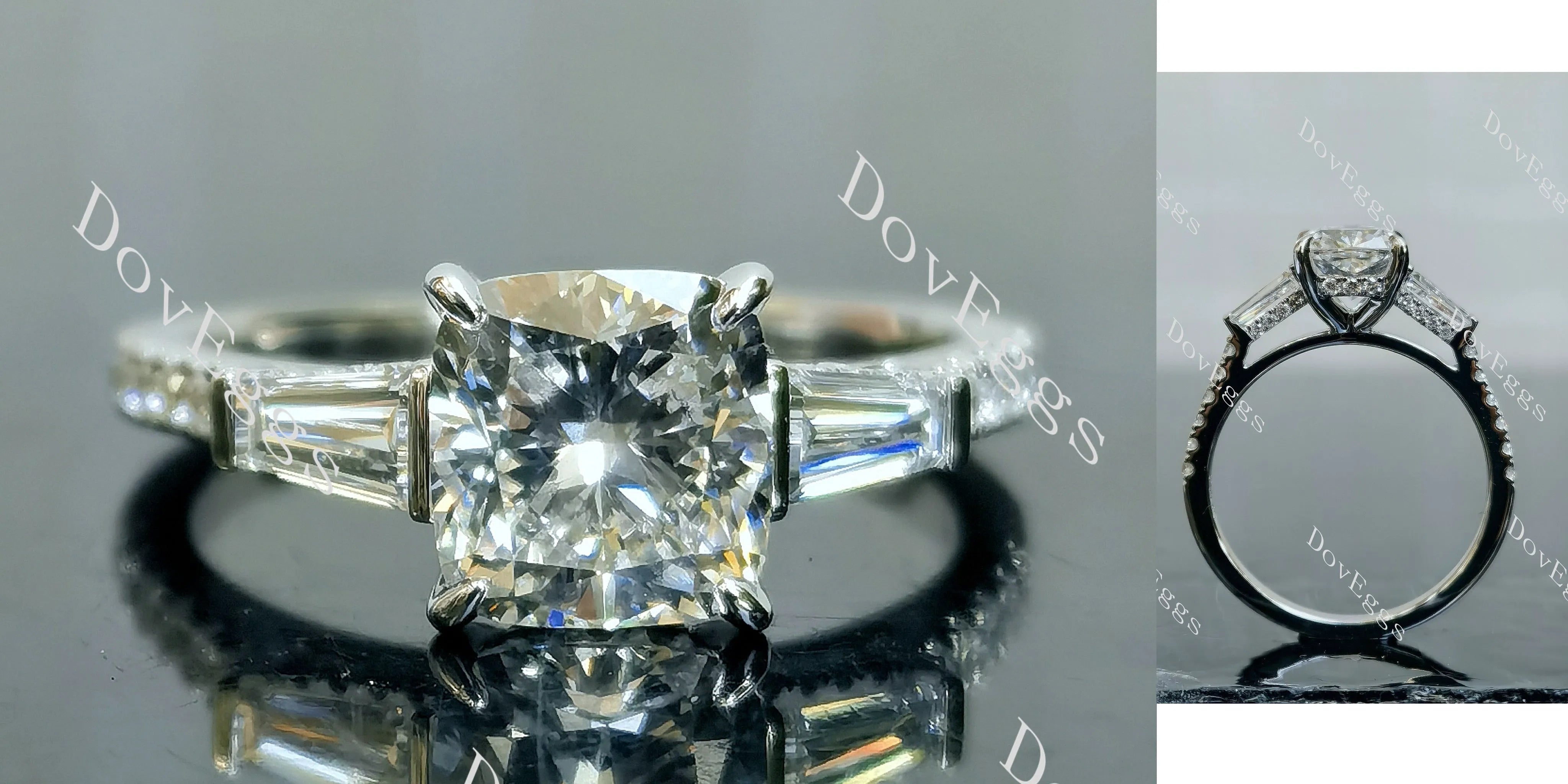 Doveggs Cushion Pave Half Eternity Lab Grown Diamond Engagement Ring