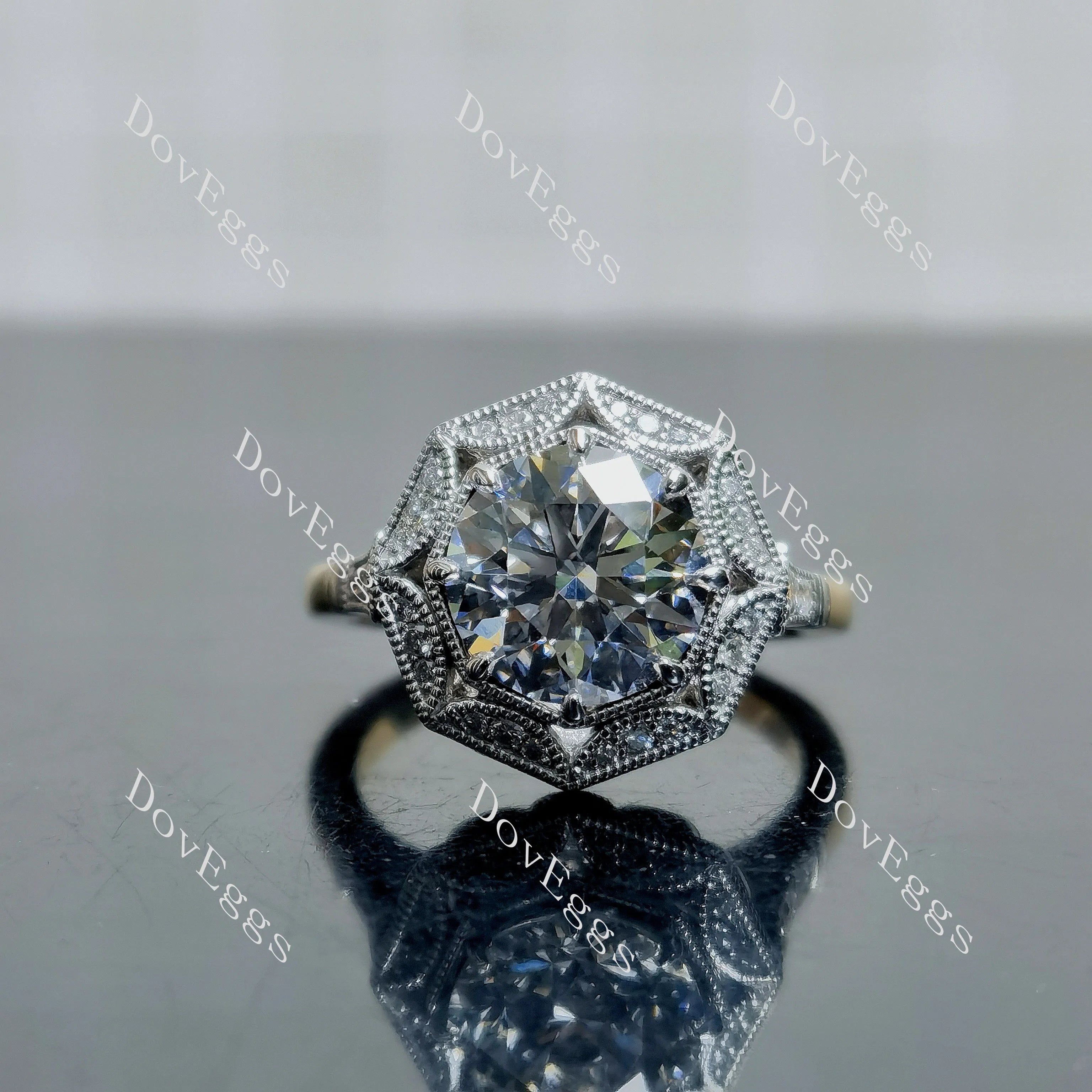 Doveggs Round Pave Halo Lab Grown Diamond Engagement Ring