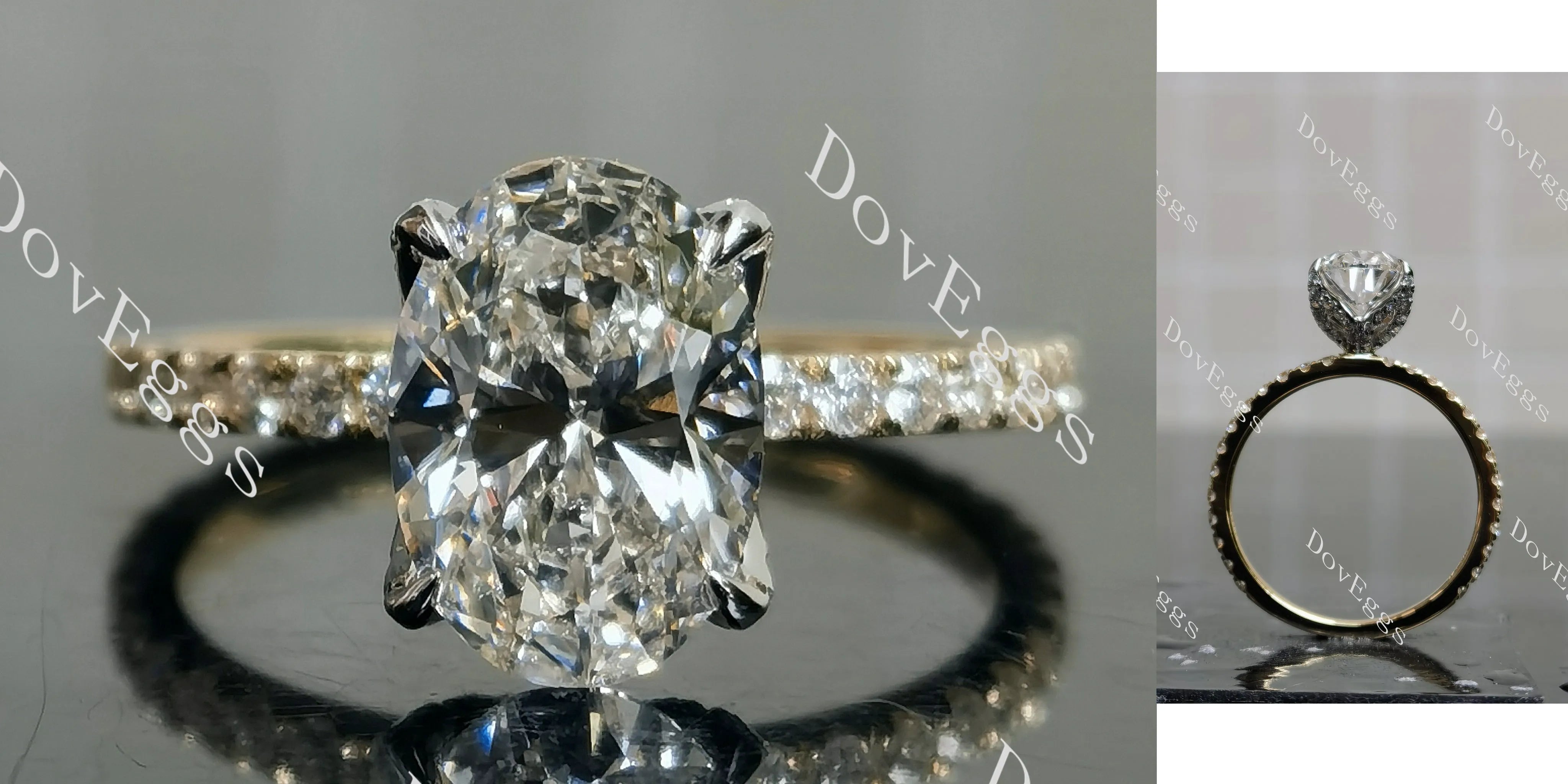 Corona-Oval pave moissanite engagement ring| DovEggs