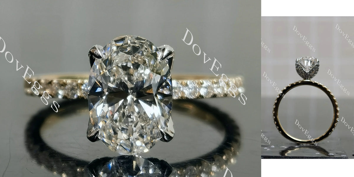 Corona-Oval pave moissanite engagement ring| DovEggs