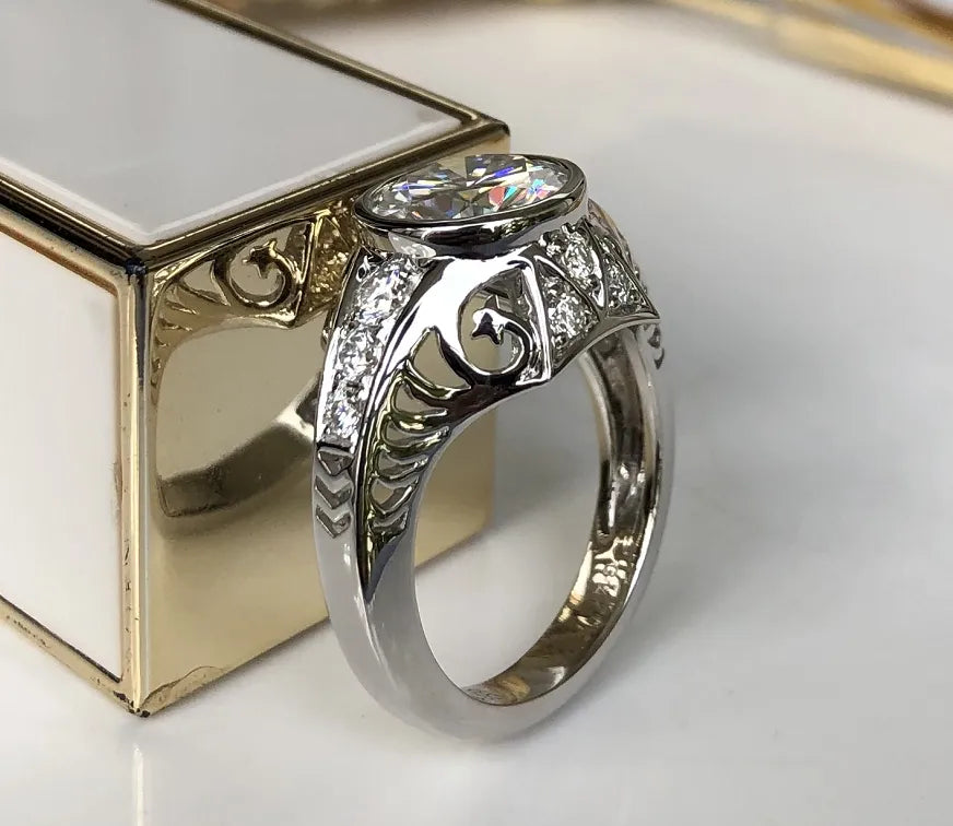 Doveggs round hollow out moissanite engagement ring
