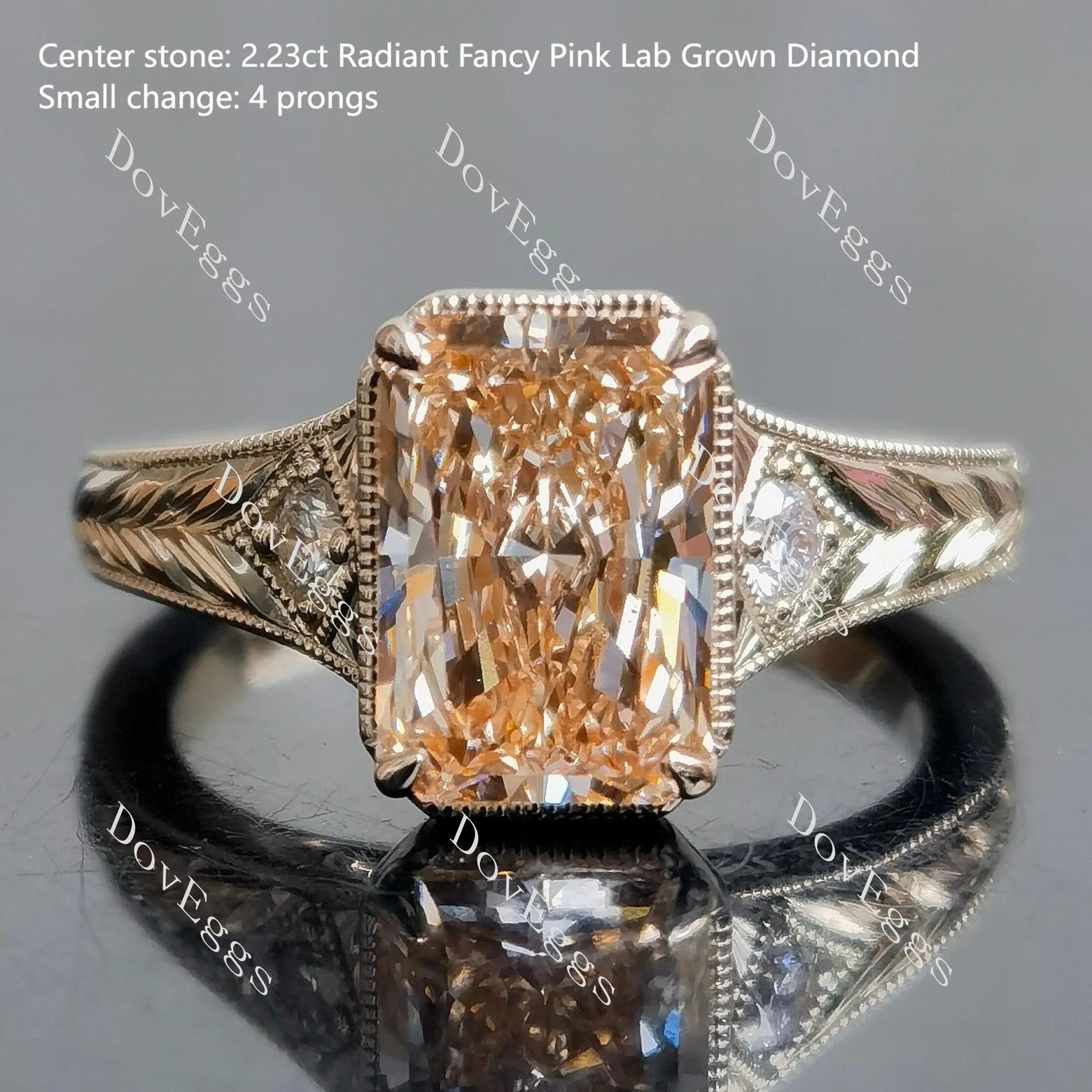 Carved pave vintage lab diamond engagement ring only semi-mount only(Exclusively to DovEggs Stones)