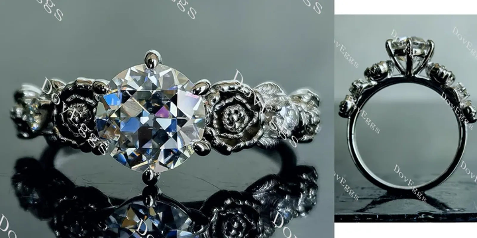 DovEggs floral art deco engagement ring only semi-mount only(Exclusively to DovEggs Stones)