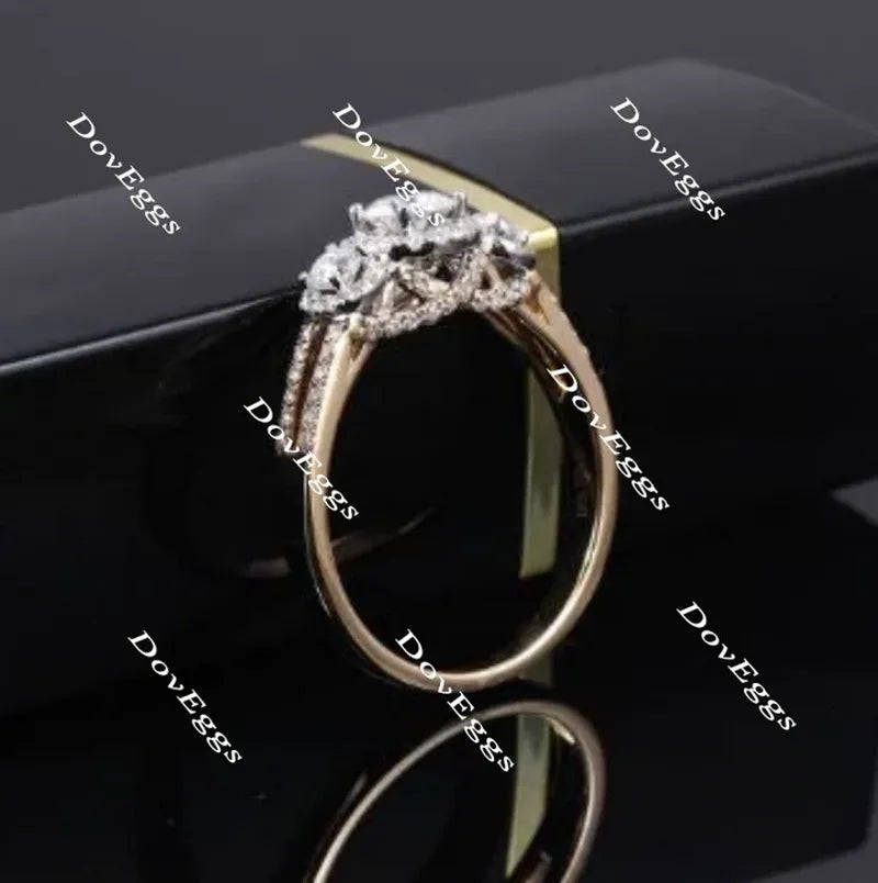 DovEggs halo three stones engagement ring semi-mount only(Exclusively to DovEggs Stones)