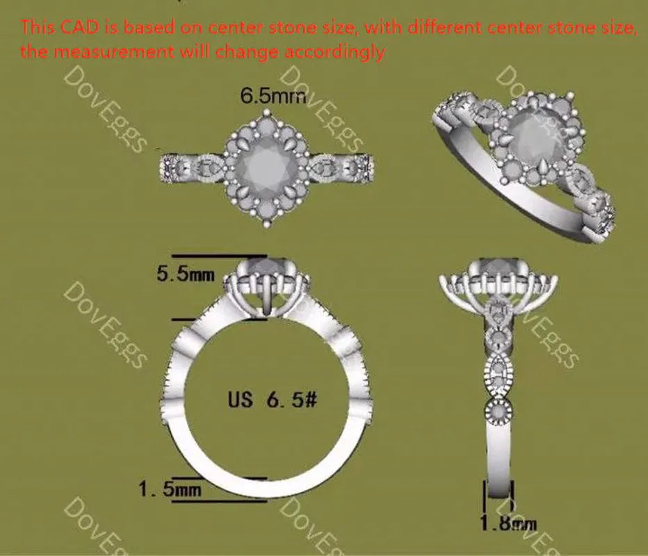 DovEggs art deco halo engagement ring semi-mount only(Exclusively to DovEggs Stones)