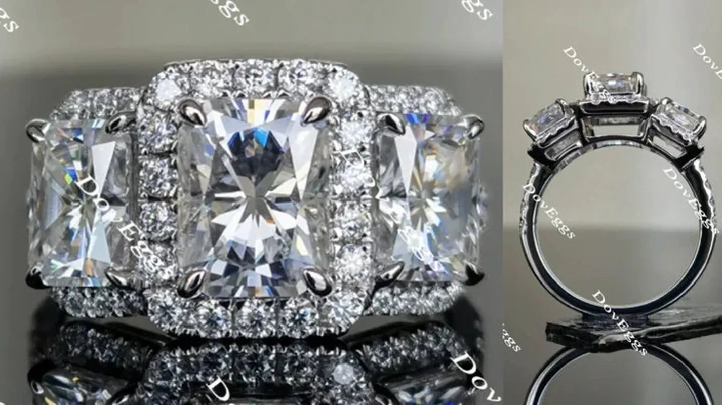 DovEggs halo three stone engagement ring semi-mount only(Exclusively to DovEggs Stones)
