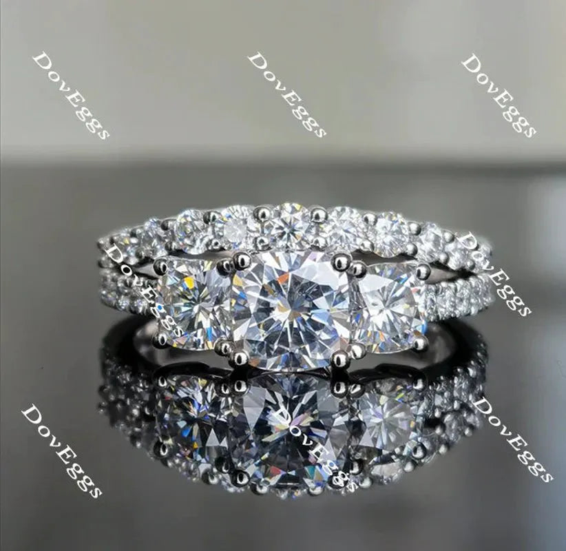 Doveggs three-stone halo pave engagement ring only semi-mount only(Exclusively to DovEggs Stones)