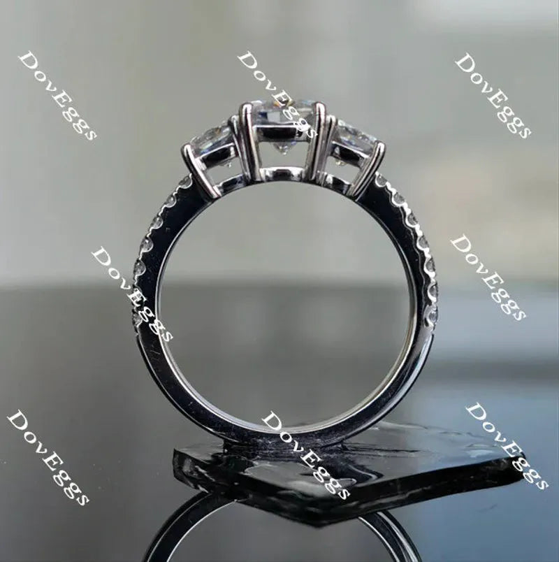Doveggs three-stone halo pave engagement ring only semi-mount only(Exclusively to DovEggs Stones)