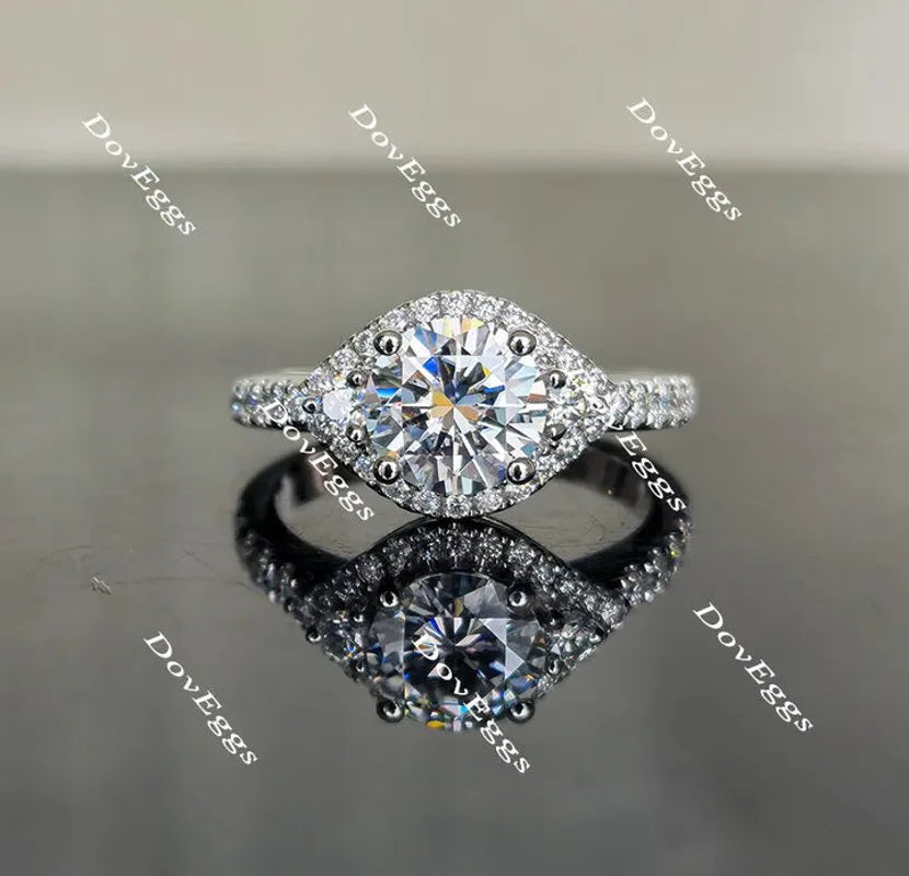 The Anna round half eternity pave halo engagement ring only semi-mount only(Exclusively to DovEggs Stones)
