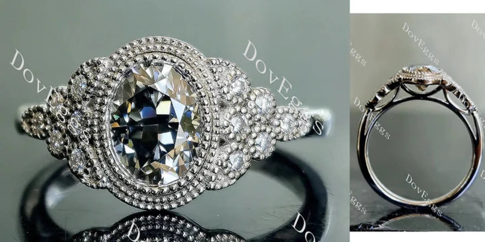 Atherine’s Joy oval side-stone engagement ring semi-mount only(Exclusively to DovEggs Stones)