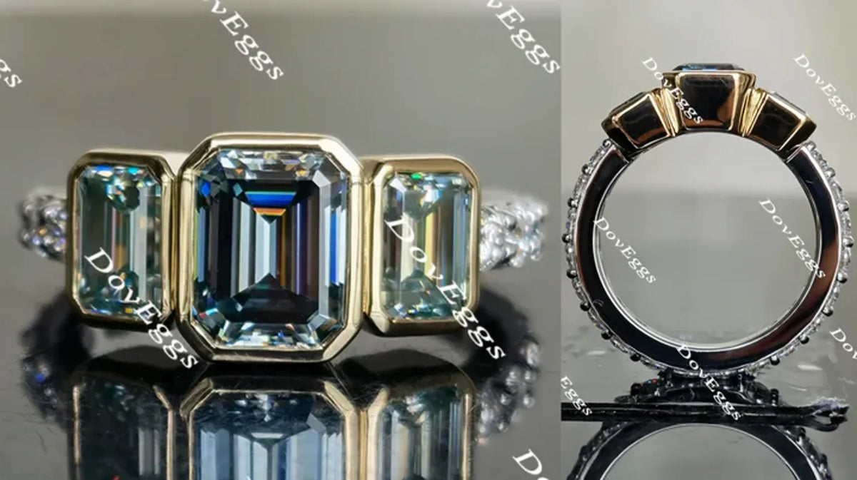 DovEggs bezel three-stone vintage engagement ring semi-mount only(Exclusively to DovEggs Stones)