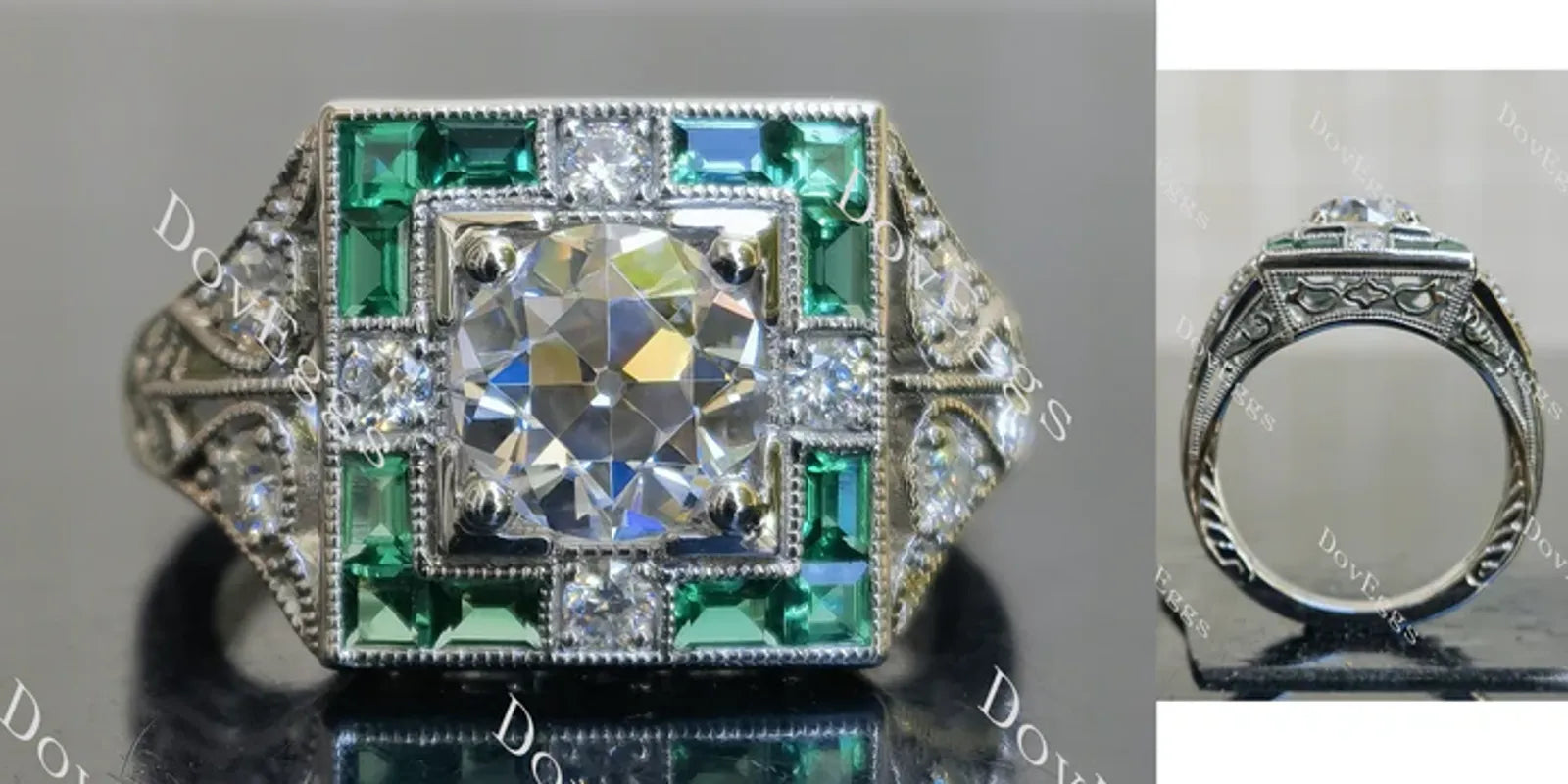 Doveggs pave art deco vintage engagement ring only semi-mount only(Exclusively to DovEggs Stones)