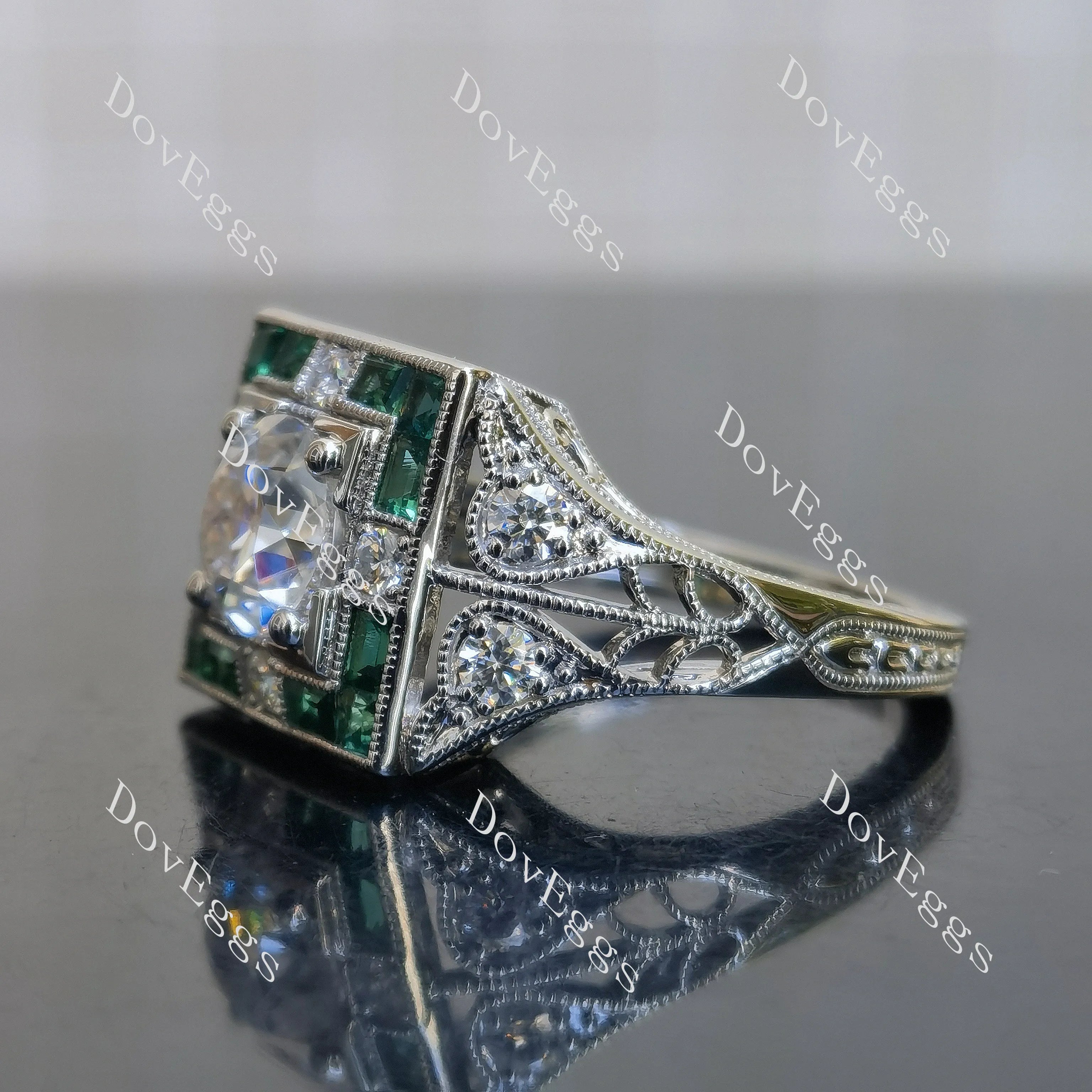 Doveggs pave art deco vintage engagement ring only semi-mount only(Exclusively to DovEggs Stones)
