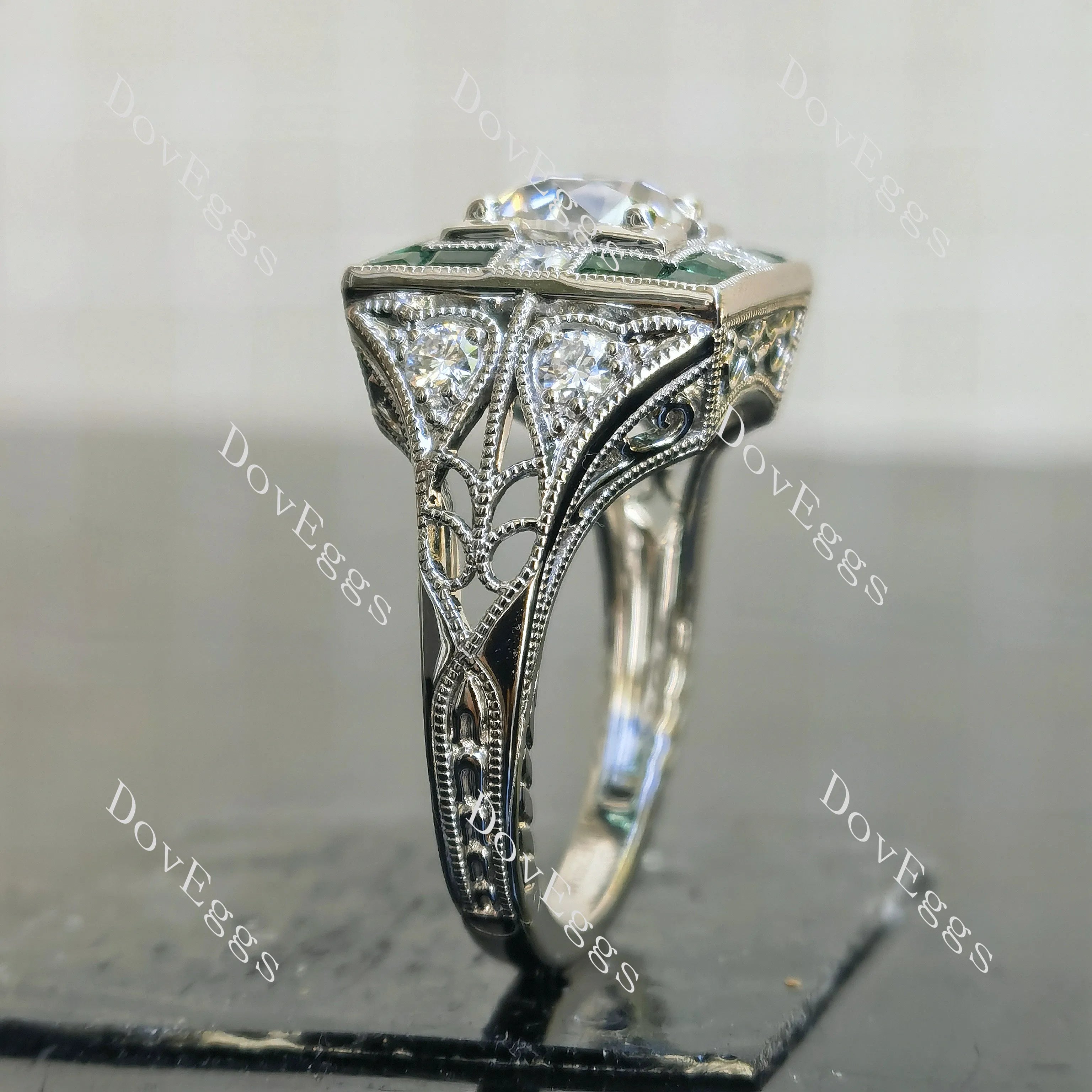 Doveggs pave art deco vintage engagement ring only semi-mount only(Exclusively to DovEggs Stones)